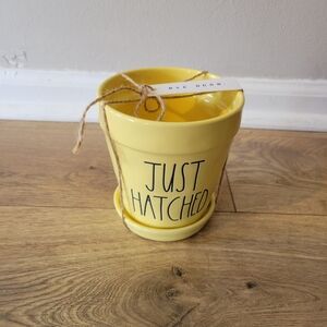 NEW Rae Dunn Yellow Ceramic Planter with Saucer Easter Spring